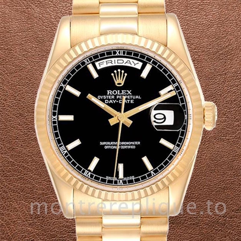 Rolex Day-Date 118238BKSP Pour des hommes 36mm Cadran Noir Or jaune