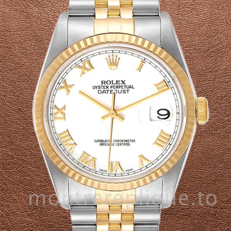 Rolex Datejust Pour des hommes 16233WRJ Argenté Cadran Noir Bracelet