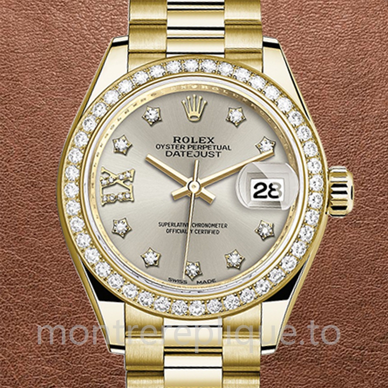 Rolex Datejust 28mm m279138rbr-0001 Dames Regardez Cadran Argent Diamant