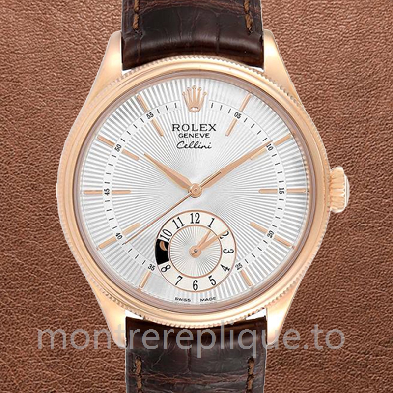 Rolex Cellini Pour des hommes 39mm m50525-0008 Bracelet en cuir Cadran argenté
