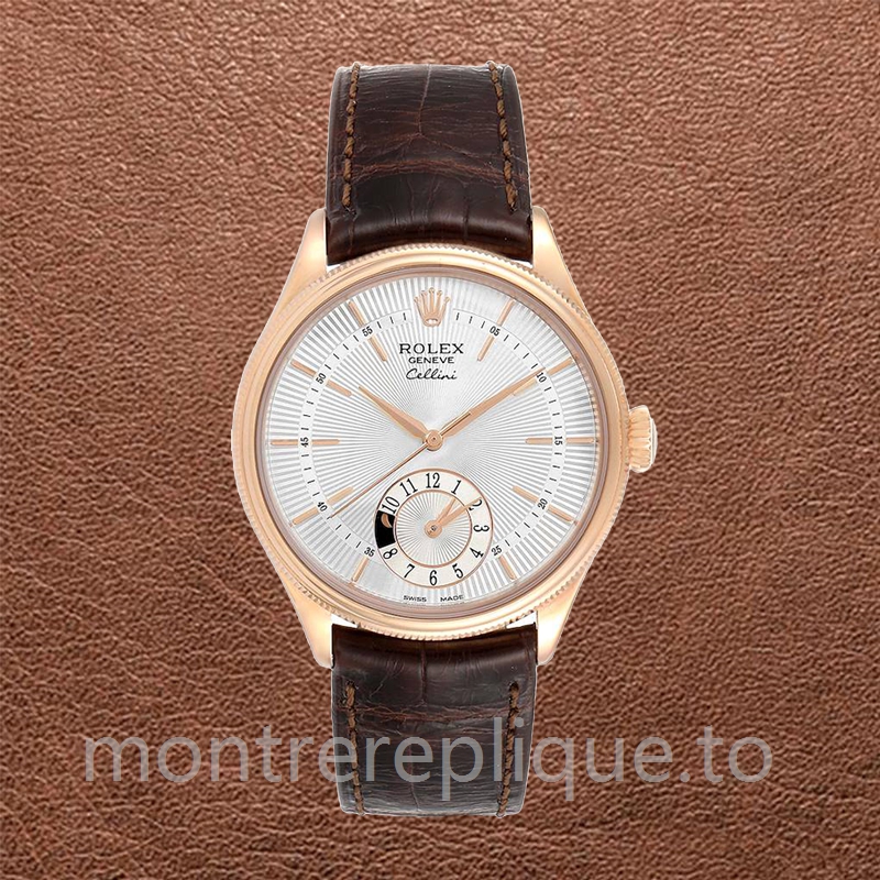 Rolex Cellini Pour des hommes 39mm m50525-0008 Bracelet en cuir Cadran argenté - Image 2