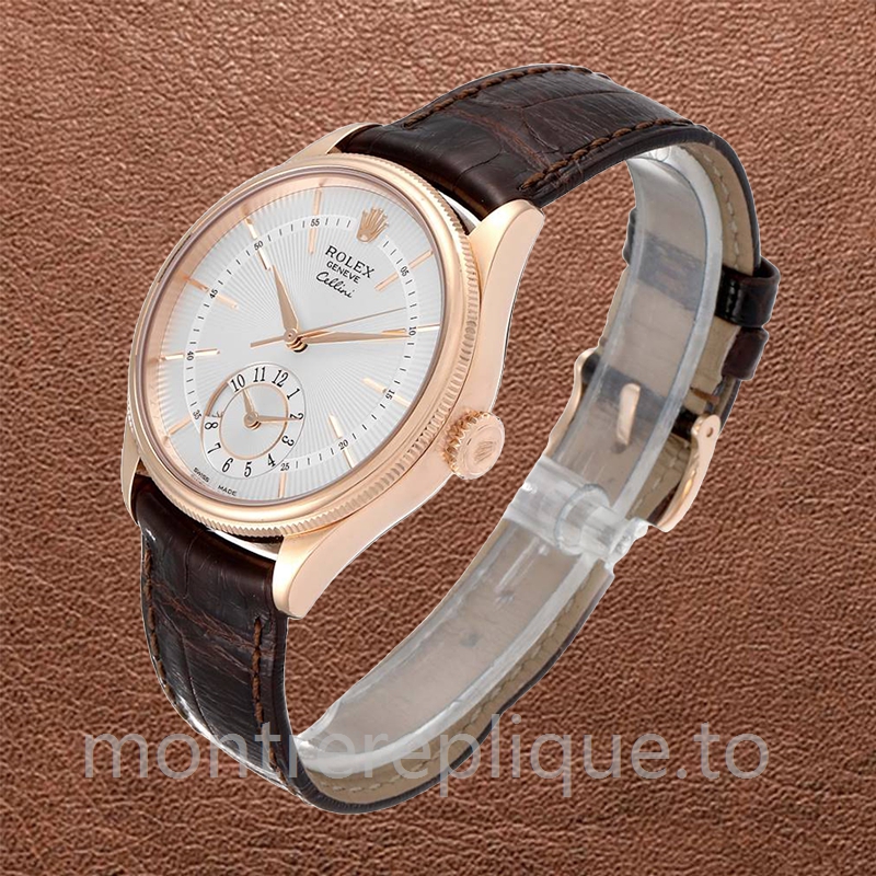 Rolex Cellini Pour des hommes 39mm m50525-0008 Bracelet en cuir Cadran argenté - Image 3