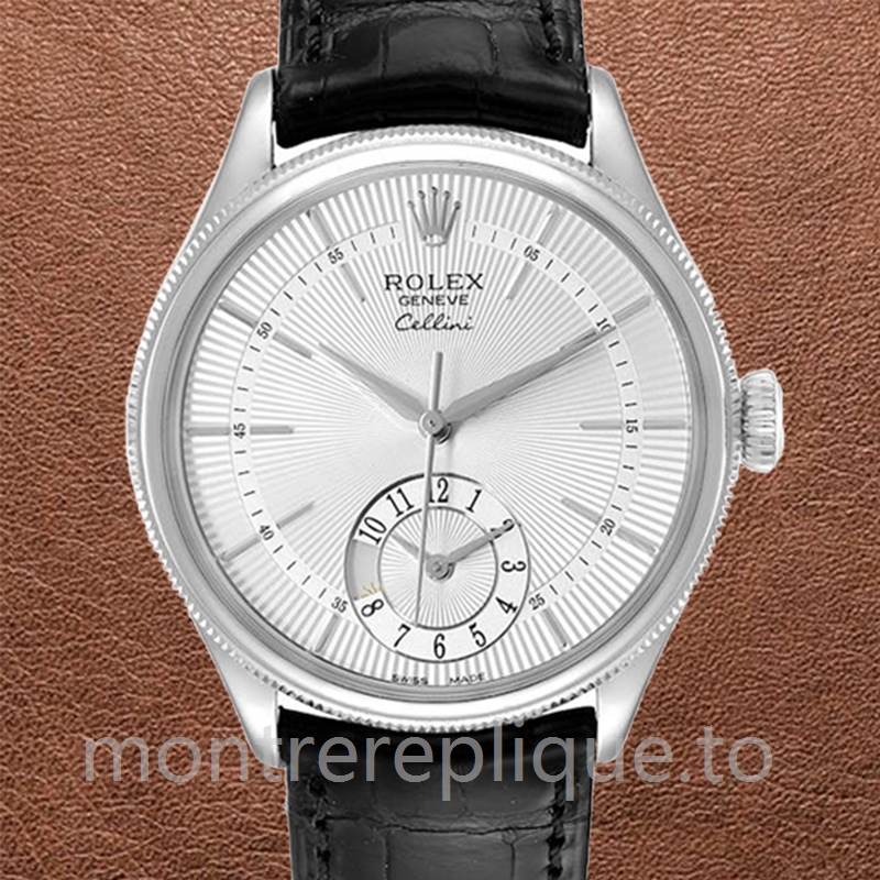 Rolex Cellini 39mm m50529-0006 Pour des hommes Bracelet en cuir Argenté