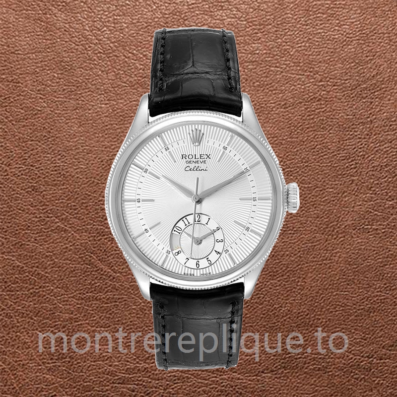 Rolex Cellini 39mm m50529-0006 Pour des hommes Bracelet en cuir Argenté - Image 2