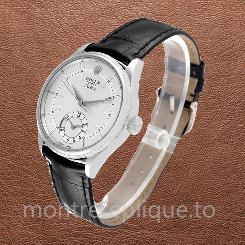 Rolex Cellini 39mm m50529-0006 Pour des hommes Bracelet en cuir Argenté - Image 3