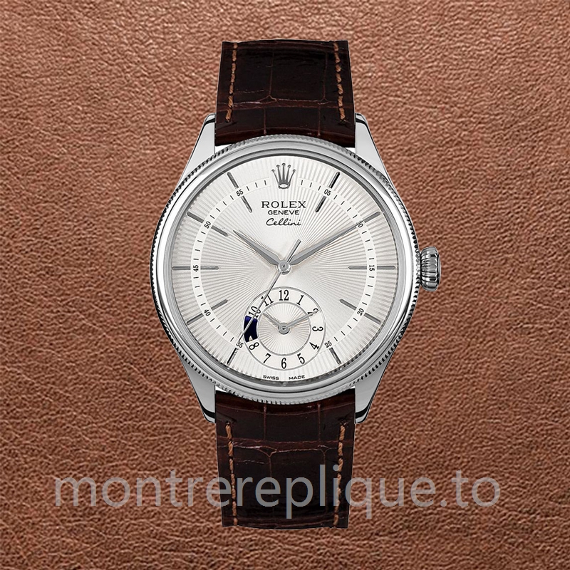 Rolex Cellini 39mm m50529-0006 Pour des hommes Bracelet en cuir Argenté - Image 5