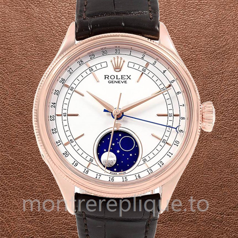 Rolex Cellini Pour des hommes 39mm m50535-0002 Bracelet en cuir Cadran blanc