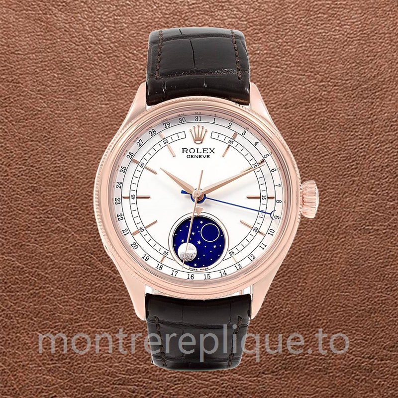 Rolex Cellini Pour des hommes 39mm m50535-0002 Bracelet en cuir Cadran blanc - Image 2