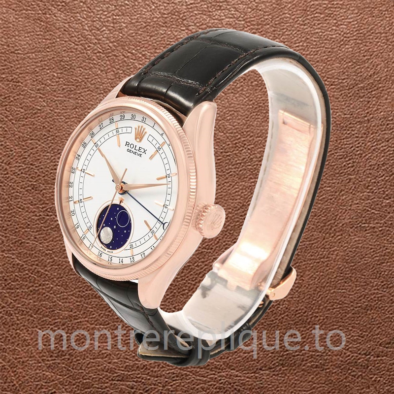 Rolex Cellini Pour des hommes 39mm m50535-0002 Bracelet en cuir Cadran blanc - Image 3