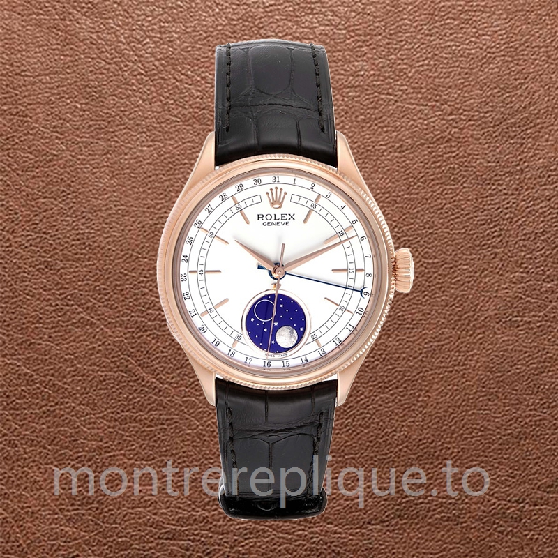 Rolex Cellini Pour des hommes 39mm m50535-0002 Bracelet en cuir Cadran blanc - Image 5