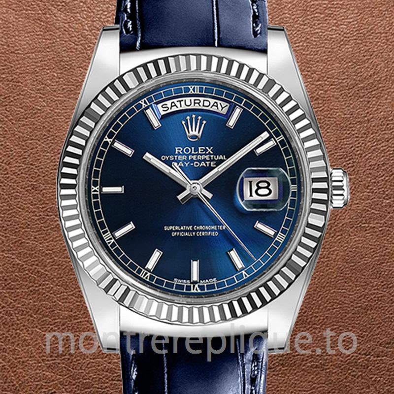 Rolex Day-Date 36mm 118139-L Pour Des Hommes Bracelet En Cuir Argenté