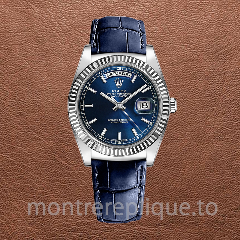 Rolex Day-Date 36mm 118139-L Pour Des Hommes Bracelet En Cuir Argenté - Image 2