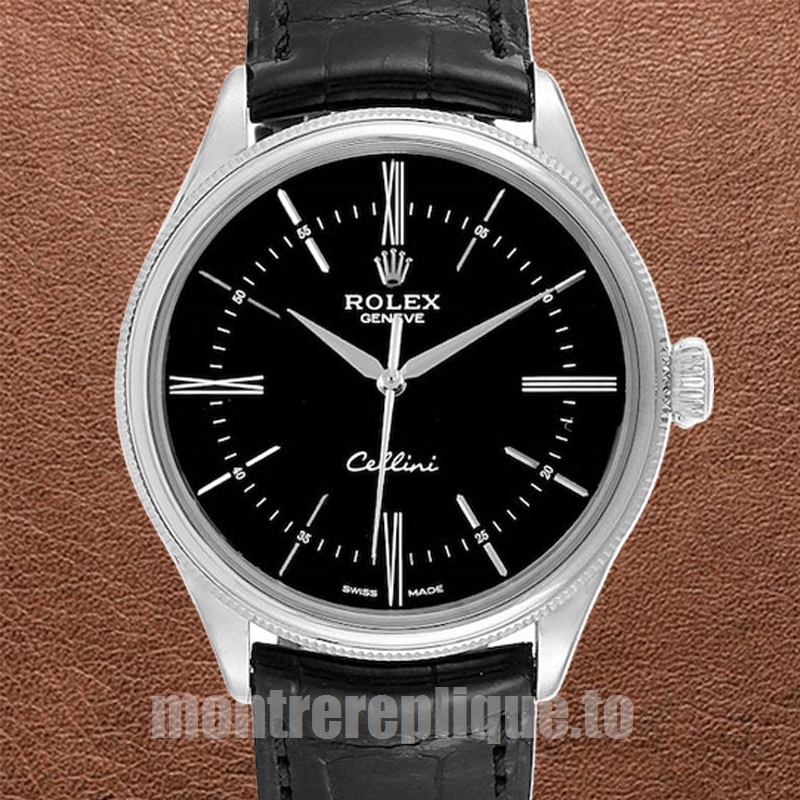 Rolex Cellini 39mm Pour des hommes m50509-0006 Bracelet en cuir Cadran noir