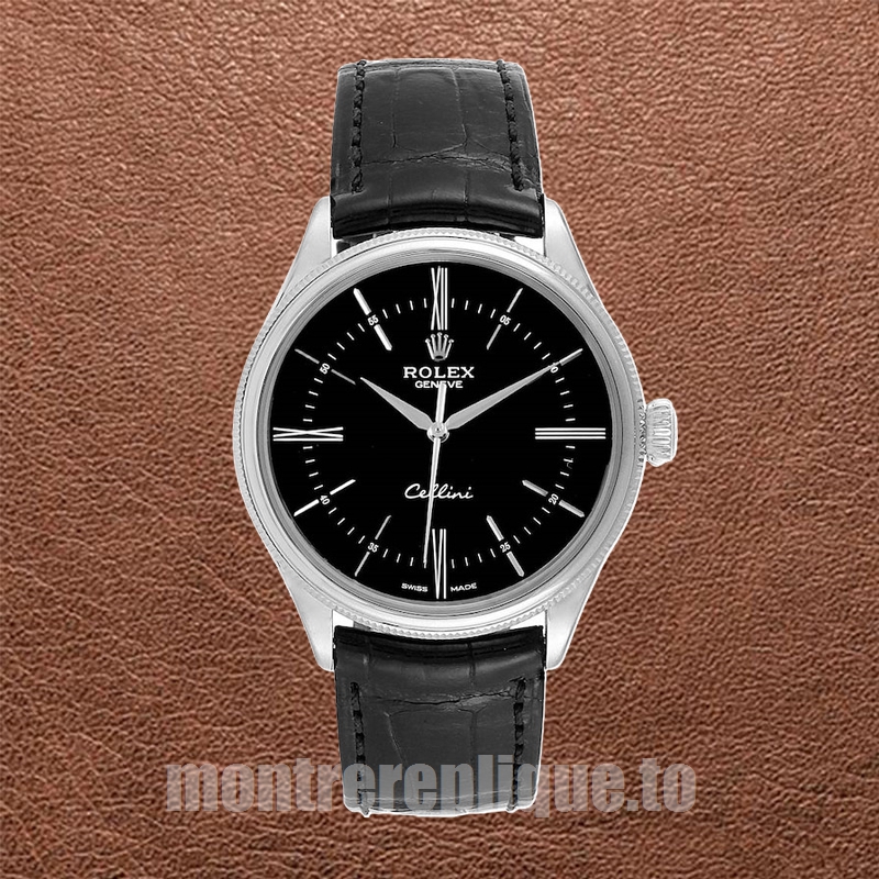 Rolex Cellini 39mm Pour des hommes m50509-0006 Bracelet en cuir Cadran noir - Image 2