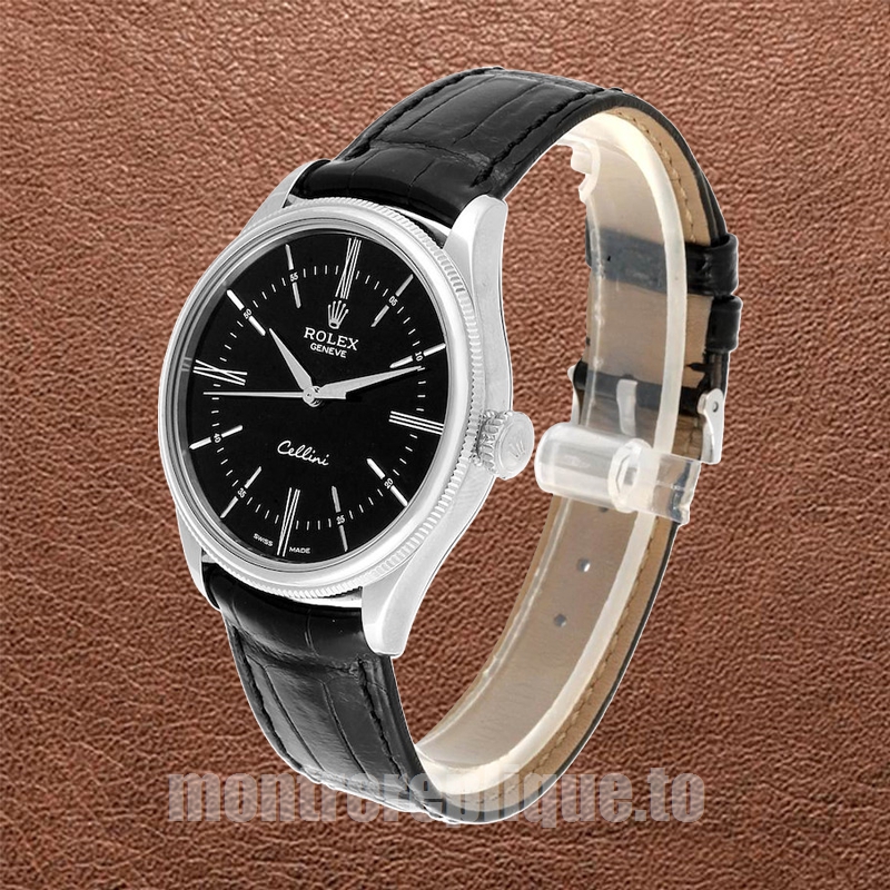 Rolex Cellini 39mm Pour des hommes m50509-0006 Bracelet en cuir Cadran noir - Image 3