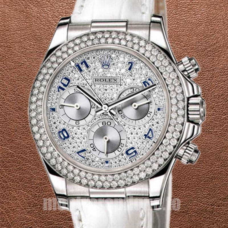 Rolex Daytona 40mm Pour des hommes 116589 Bracelet en cuir Cadran pavé de diamants