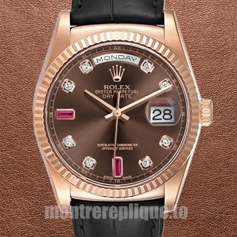 Rolex Day-Date 118135-0085 Pour des hommes 36mm Bracelet en cuir Cadran marron