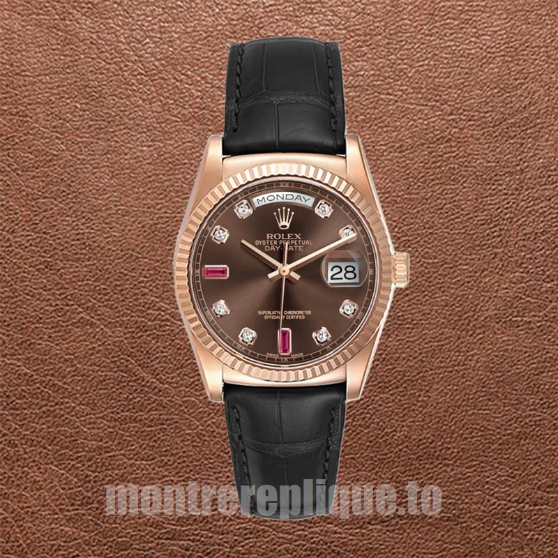 Rolex Day-Date 118135-0085 Pour des hommes 36mm Bracelet en cuir Cadran marron - Image 2