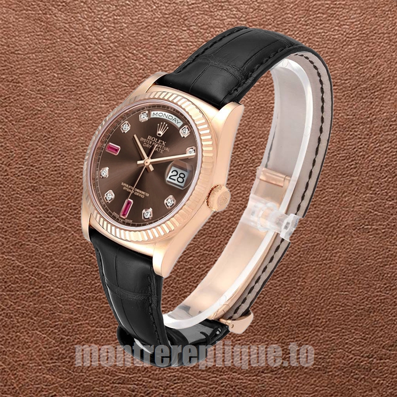 Rolex Day-Date 118135-0085 Pour des hommes 36mm Bracelet en cuir Cadran marron - Image 3