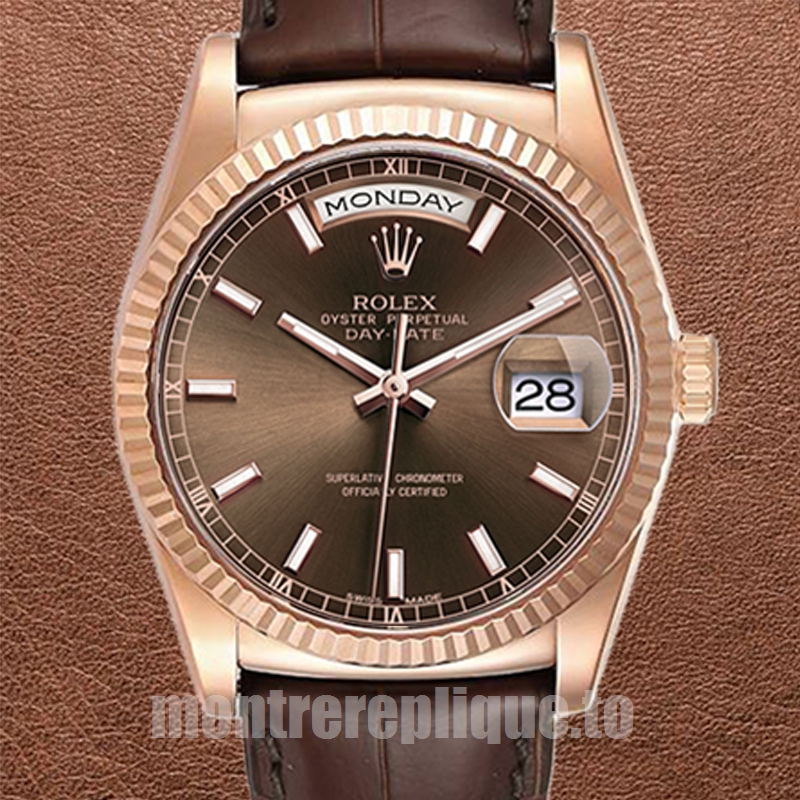 Rolex Day-Date 118135 Pour des hommes 36mm Bracelet en cuir Doré rose