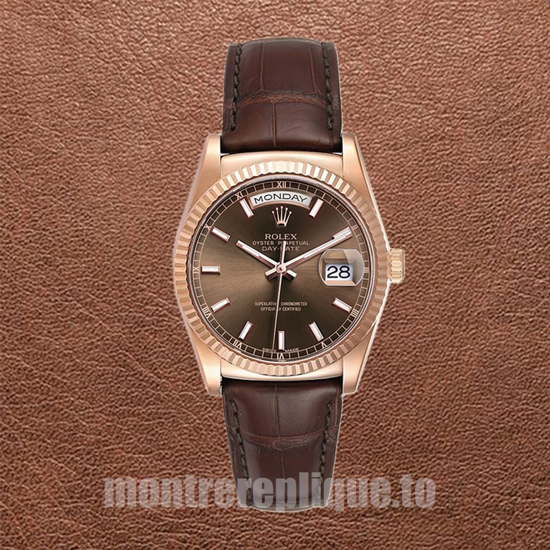 Rolex Day-Date 118135 Pour des hommes 36mm Bracelet en cuir Doré rose - Image 2