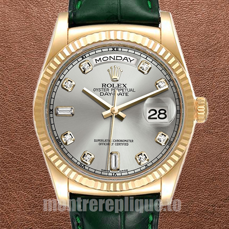 Rolex Day-Date Pour des hommes 36mm m118138-0135 Ton d'or Bracelet en cuir