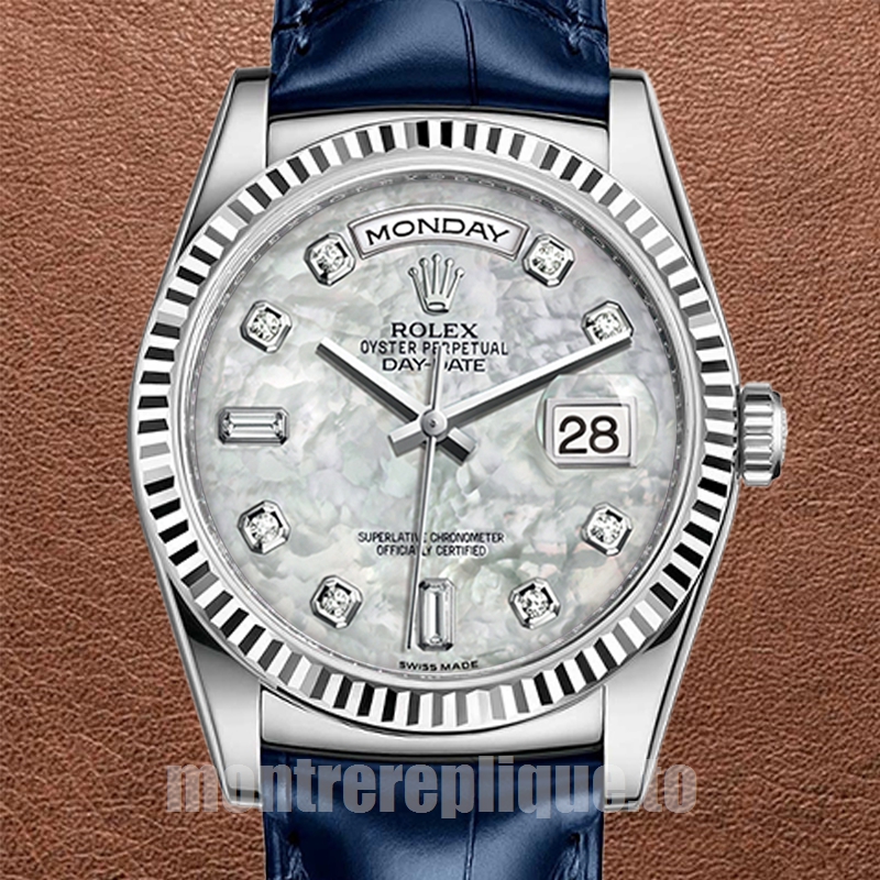 Rolex Day-Date Pour des hommes 36mm m118139-0090 Cadran en nacre Bracelet en cuir