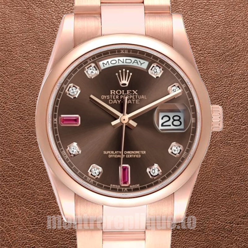 Rolex Day-Date Pour des hommes 36mm 118205 Regardez Cadran marron