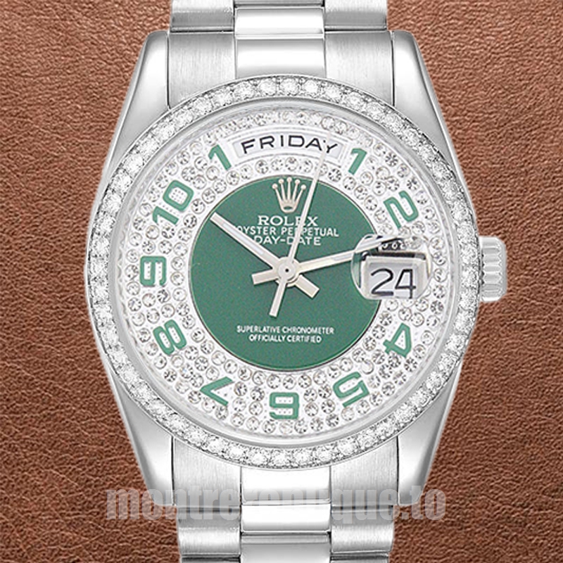 Rolex Day-Date 118346 36mm Pour des hommes Président Bracelet Cadran vert