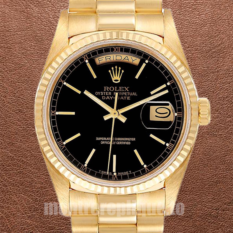 Rolex Day-Date Pour des hommes 36mm 18038 Cadran noir Automatique