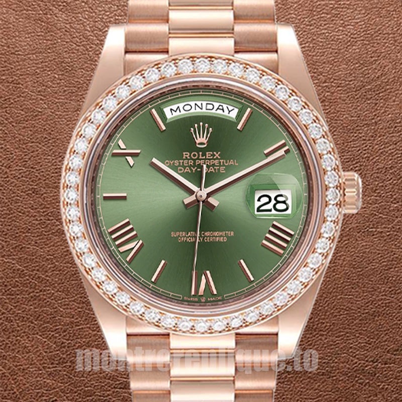 Rolex Day-Date Pour des hommes 41mm m228345rbr-0011 Cadran vert Doré rose